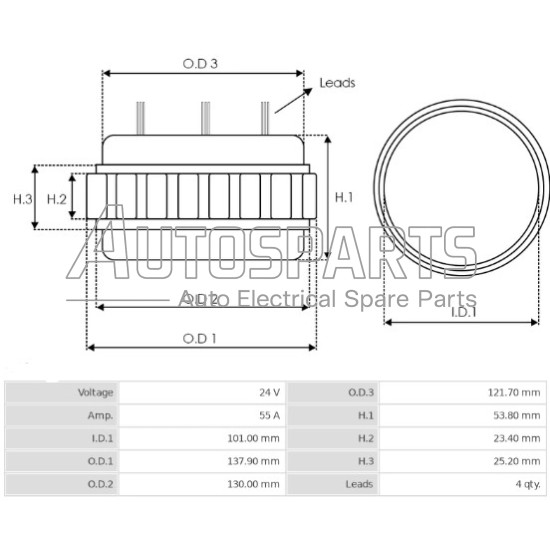 S/96 - ORME, ΠΗΝΙΟ ΔΥΝΑΜΟΥ BOSCH 24V 55Amp 4 ΕΞΟΔΟΥΣ