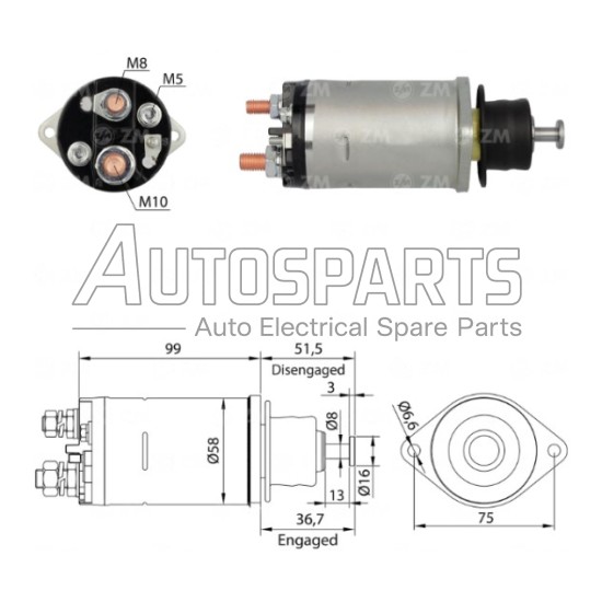 ZM805ZB - ZM, ΜΠΟΥΤΟΝ ΜΙΖΑΣ DELCO REMY 12V BOBCAT, CLARK, CUMMINS, PERKINS